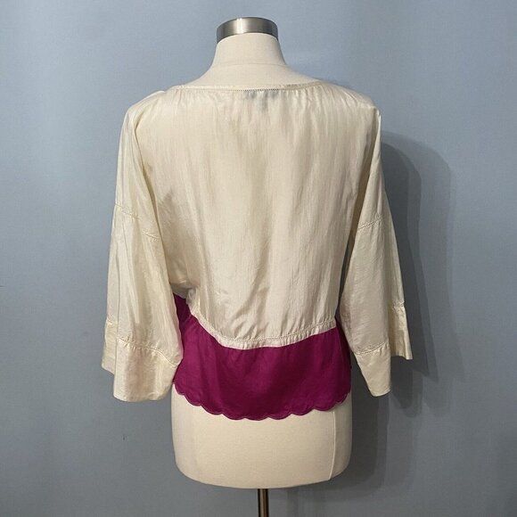 See By Chloe Silk Blend Blouse Scalloped Hem Size 6 Color Block - Picture 5 of 8